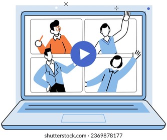 Conference group meeting. Vector illustration. Character illustrations add humtouch to designs Online meetings have become increasingly popular in digital age Talking and sharing ideas are crucial