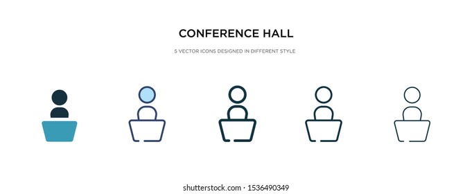 conference hall icon in different style vector illustration. two colored and black conference hall vector icons designed in filled, outline, line and stroke style can be used for web, mobile, ui