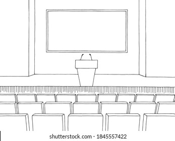 Conference hall interior graphic black white sketch illustration vector