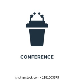 Conference icon. Black filled vector illustration. Conference symbol on white background. Can be used in web and mobile.