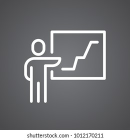 conference icon flat thin line icon man people dialogue meeting discussion chat graphic business meeting win computer designer work job office boss flat illustration student presentation conference