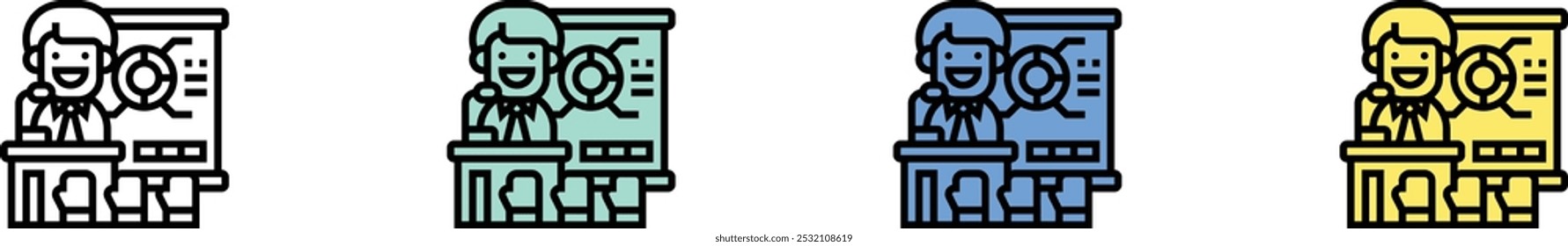 conference icon. Outline, Green, Blue and Yellow Style Design Isolated On White Background