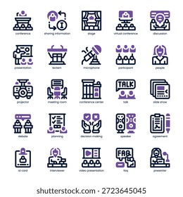 Conference Icon pack para o seu site, celular, apresentação e design de logotipo. Design de tom duplo de ícone de conferência. Ilustração de gráficos vetoriais e traçado editável.