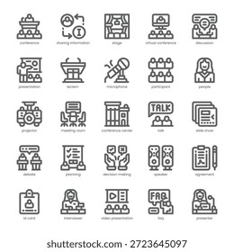 Paquete de iconos de conferencia para su Sitio web, móvil, presentación y diseño de logotipo. Diseño de esquema de icono de conferencia. Ilustración gráfica de Vector y trazo editable.