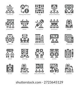 Paquete de iconos de conferencia para su Sitio web, móvil, presentación y diseño de logotipo. Icono de conferencia de diseño sólido. Ilustración gráfica de Vector y trazo editable.