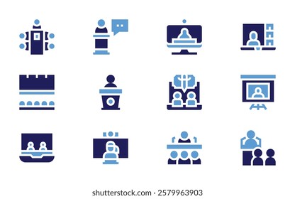 Conference icon set. Bold style. Duotone colors. speech, conference, onlineconference, virtualmeeting, virtualevent, publicspeaking, videocall, webinar.