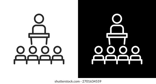 Conference Icon Set. Clean Line Design With Light And Dark Versions For Versatile Use.