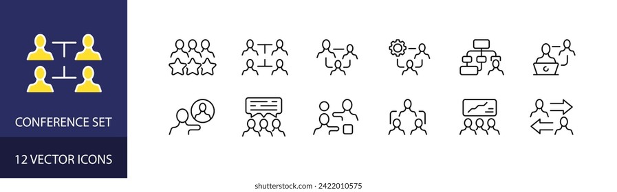 Conference icon set. Conference icons. Linear style