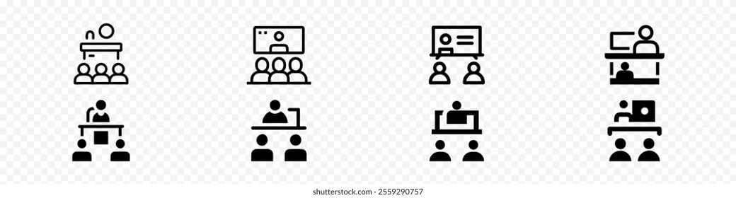 Conference icon set, People icon set. Containing business, training, seminar, teamwork, workshop.  teamwork, co-workers, cooperation. Conference meeting or seminar icons set