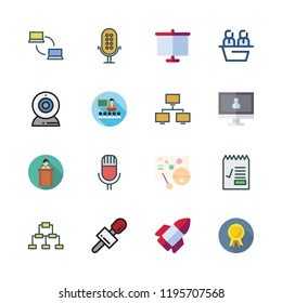 conference icon set. vector set about white board, meeting, network and report id icons set.