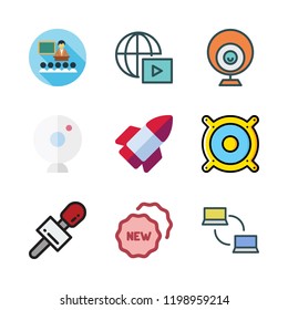 conference icon set. vector set about badge, webcam, speaker and lecture icons set.