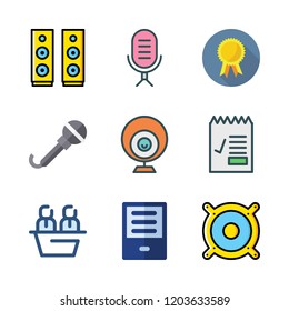conference icon set. vector set about report id, speaker, badge and webcam icons set.