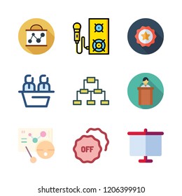 conference icon set. vector set about white board, speaker, badge and lecture icons set.