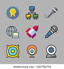 conference icon set. vector set about microphone, speaker, networking and startup icons set.