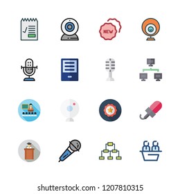 conference icon set. vector set about network, badge, webcam and report id icons set.