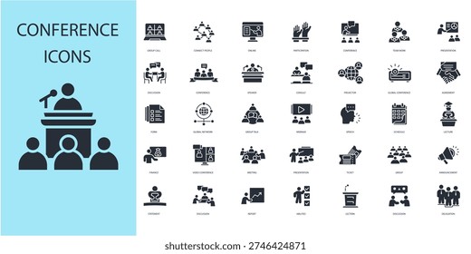 conference icon set.vector.Editable stroke.linear style sign for use web design,logo.Symbol illustration.