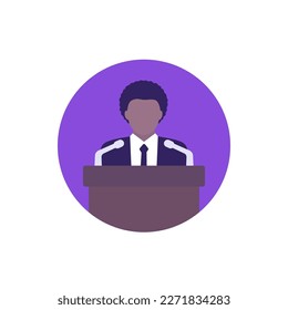 conference icon with a speaker on stage, flat vector