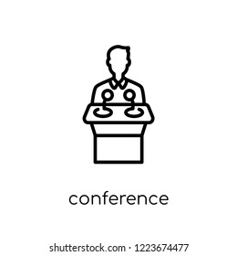 Conference icon. Trendy modern flat linear vector Conference icon on white background from thin line Business and analytics collection, editable outline stroke vector illustration