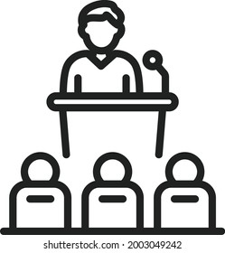Imagen vectorial de icono de conferencia. También se puede usar para Fitness físico. Adecuado para aplicaciones móviles, aplicaciones web y medios impresos.