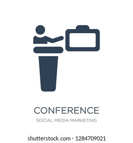 conference icon vector on white background, conference trendy filled icons from Social media marketing collection, conference vector illustration