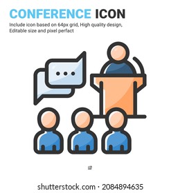 Conference icon vector with outline color style isolated on white background. Vector illustration presentation sign symbol icon concept for business, finance, industry, company, apps, web and project