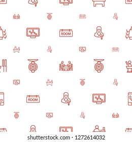 conference icons pattern seamless white background. Included editable outline room tag, meeting, table, graph on display, spy camera icons. conference icons for web and mobile.