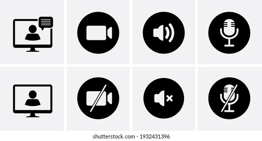 Kongresssymbole gesetzt. Videokamera, Lautsprecher und Mikrofon für Webdesign