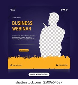 Conference invitation and announcement poster design social media post for business promotion. Modern webinar web and Instagram post design. Office seminar promotional design.