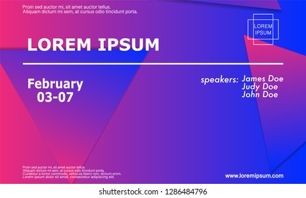 Conference invitation design template, flyer layout. Geometric background. Minimal abstract cover design. Creative colorful wallpaper. Trendy gradient poster. Vector illustration.