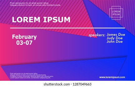 Conference invitation design template, flyer layout. Geometric background. Minimal abstract cover design. Creative colorful wallpaper. Trendy gradient poster. Vector illustration.