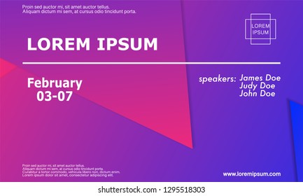 Conference invitation design template, flyer layout. Geometric background. Minimal abstract cover design. Creative colorful wallpaper. Trendy gradient poster. Vector illustration.