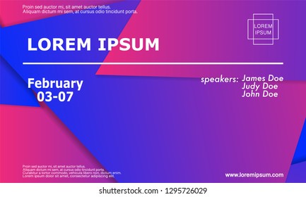 Conference invitation design template, flyer layout. Geometric background. Minimal abstract cover design. Creative colorful wallpaper. Trendy gradient poster. Vector illustration.