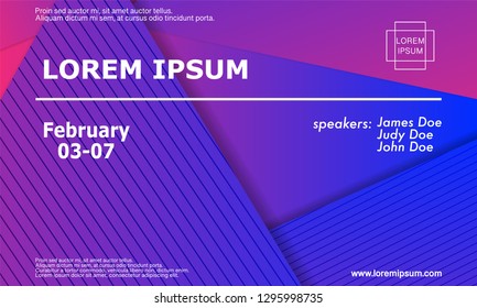 Conference invitation design template, flyer layout. Geometric background. Minimal abstract cover design. Creative colorful wallpaper. Trendy gradient poster. Vector illustration.
