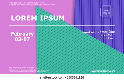 Conference invitation design template, flyer layout. Geometric material design background. Minimal abstract cover design. Creative colorful wallpaper. Trendy gradient poster. Vector illustration.