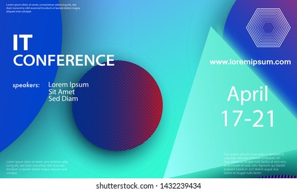 Conference invitation. Geometric background. Minimal abstract cover design. Creative colorful wallpaper. Trendy gradient poster. Vector illustration.