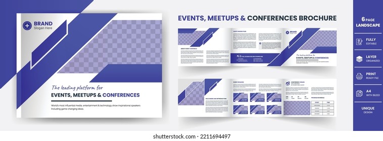 
Conference landscape webinar trifold business 6 Page Brochure Cover background design.