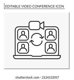  Symbol der Konferenzzeile. Globales Computernetzwerk Arbeitsgruppenkonferenz. Videokonferenz-Konzept. Einzige Vektorgrafik. Bearbeitbarer Hub
