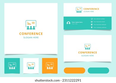 Conference logo design with editable slogan. Branding book and business card template.