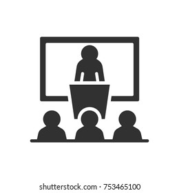Conference. Man stands in front of an audience