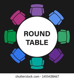 Conference Meeting Icon. Round Table Logotype. Dining Room Furniture Top View. Abstract Vector Background. Round Frame.