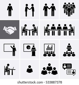 Conference Meeting Icons set. Team work and human resource management Icons. Vector pictogram