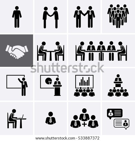 Conference Meeting Icons set. Team work and human resource management Icons. Vector pictogram
