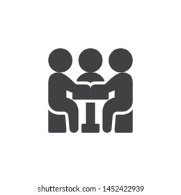 Conference Meeting vector icon. filled flat sign for mobile concept and web design. Teamwork group sitting at table glyph icon. Symbol, logo illustration. Vector graphics