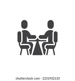 Conference, meeting vector icon. Job Interview filled flat sign for mobile concept and web design. Two people sitting at table glyph icon. Symbol, logo illustration. Vector graphics