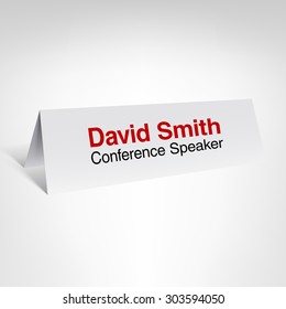 Conference Name Plate Vector. Paper Speaker's Name Plate Isolated On White Background.