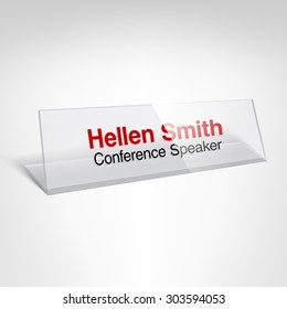 Conference Name Plate Vector. Plastic Speaker's Name Plate Isolated On White Background.