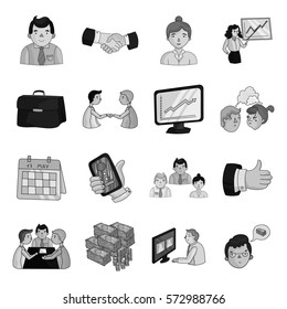 Conference and negetiations set icons in monochrome style. Big collection of conference and negetiations vector symbol stock illustration