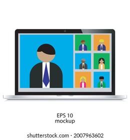 conference on application online , working with network conference, communication social media , laptop,vector eps10, isolated