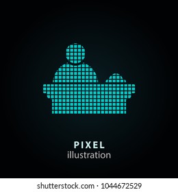 Conference - pixel icon. Vector Illustration. Design logo element. Isolated on black background. It is easy to change to any color.