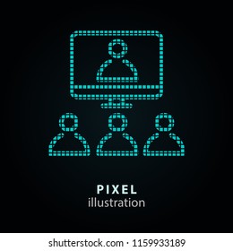 Conference - pixel icon. Vector Illustration. Design logo element. Isolated on black background. It is easy to change to any color.